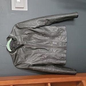 Hunter Green Leather Bomber Jacket Large